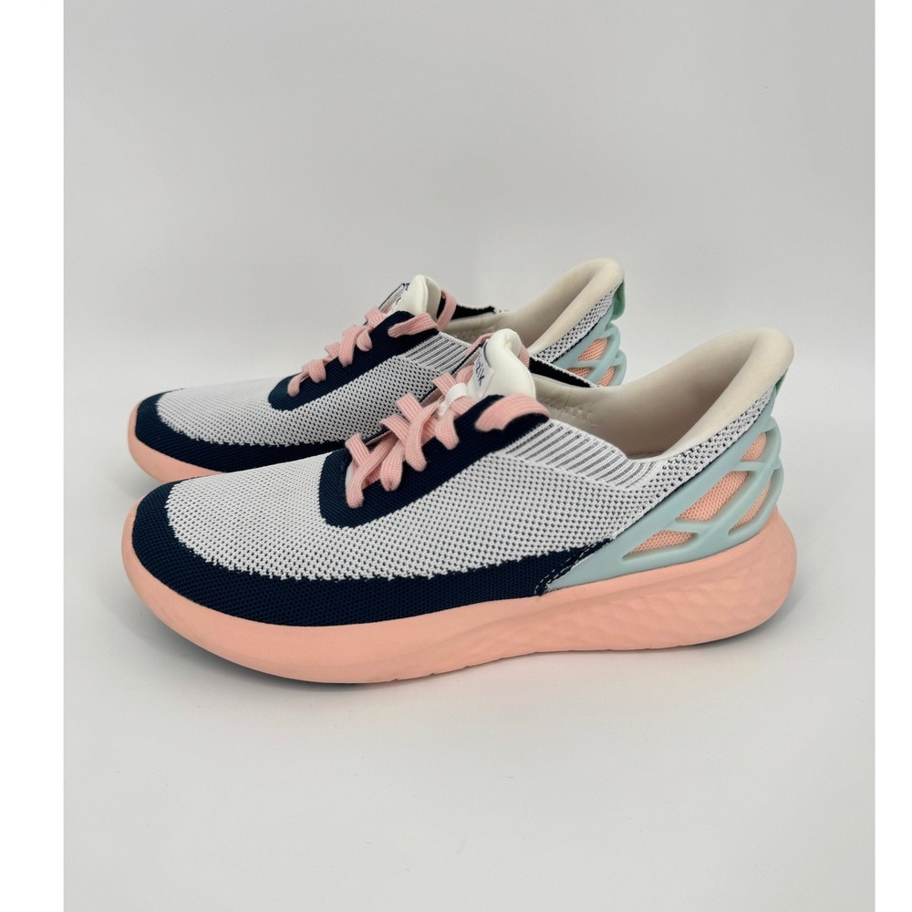 Kizik Athens Hands-Free Sneakers Size 9 White Navy Pink Athleisure Casual